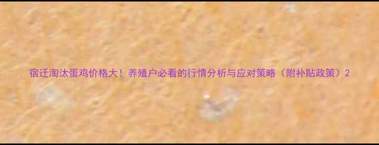 图片 宿迁淘汰蛋鸡价格大！养殖户必看的行情分析与应对策略（附补贴政策）2